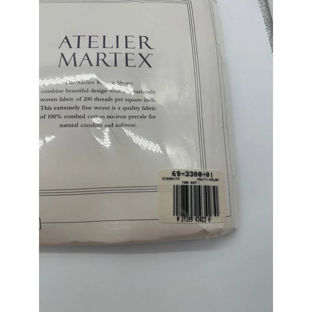 Vtg 80s 90s Atelier Martex Eternity Twin Flat & Fitted Sheet Set Abstract Pastel